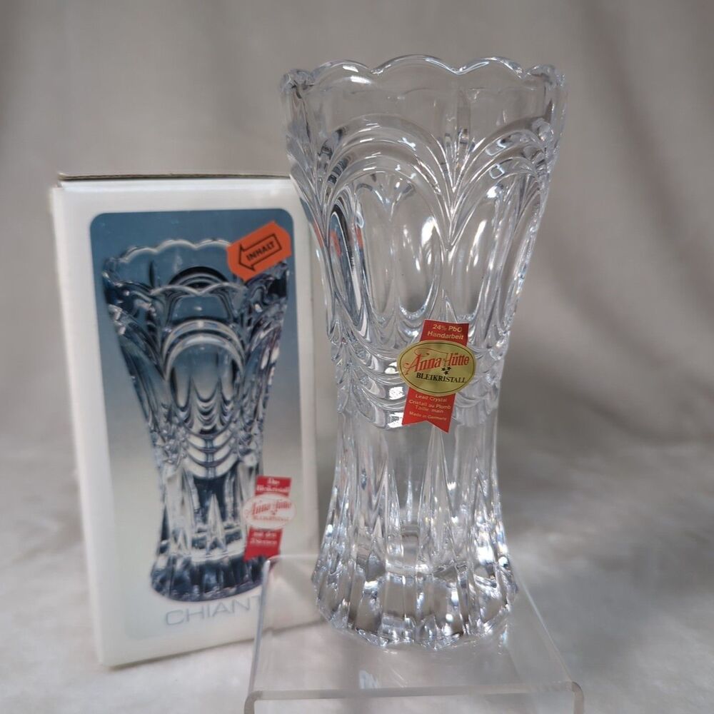 Anne Hutte Bleikristall Chianti Crystal Vase 6" w/Box VTG Germany 24% PbO Bud